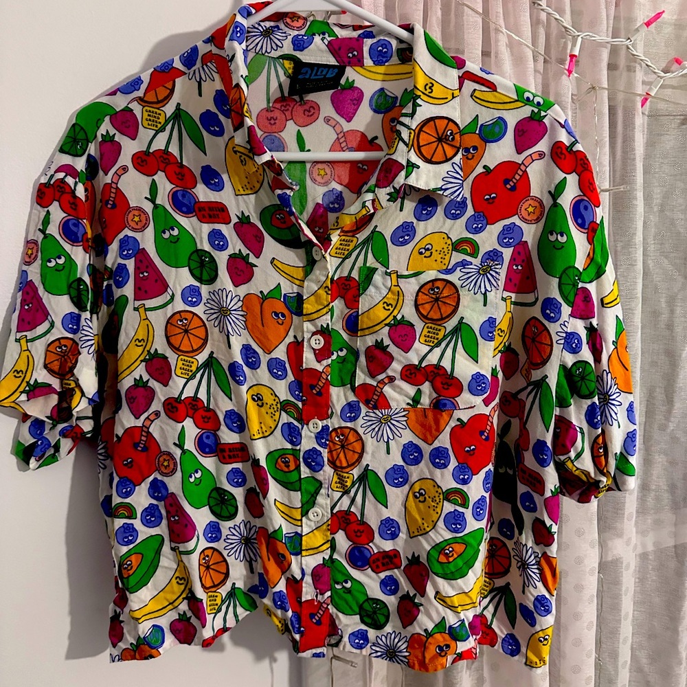 A.lab crop fruit button up shirt